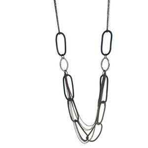 Daisy Fuentes Y2K Silver Gunmetal Adjustable Long Layered Necklace